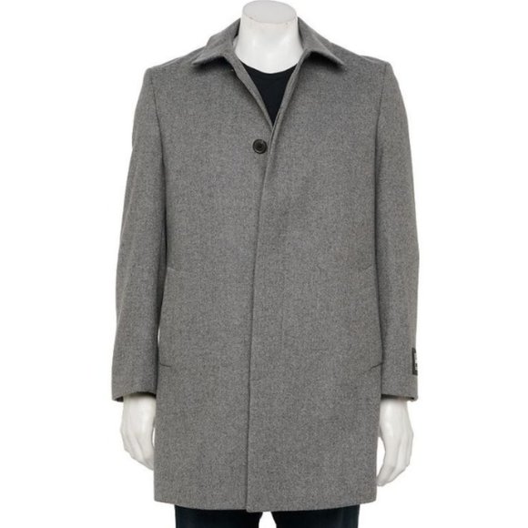 Men's Ike by Ike Behar Classic-Fit Wool-Blend Top Coat, Grey, 42 Long